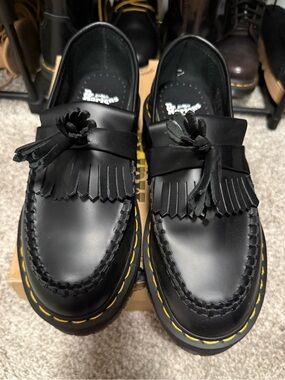Dr. Martens Unisex Adrian Quad Leather Platform Loafers in Black Smooth